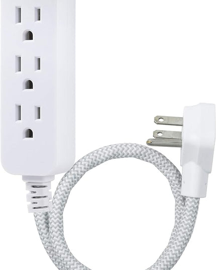 GE Designer 3-Outlet Power Strip, 1 Ft Braided Extension Cord, 3 Grounded Outlets, Flat Plug, Mini Cord, Premium, White, 45190 (Pack of 12)