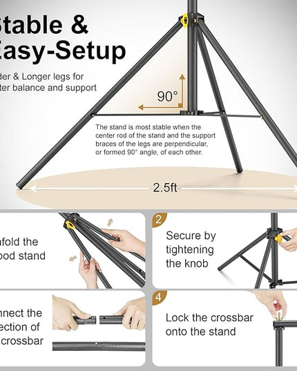 LINCO Lincostore Backdrop Support Stand Kit 10x6.5ft Adjustable Photography Studio Photo Background Support System with Carrying Bag for Green Screen Muslin, 4171