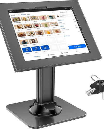 AboveTEK Anti-Theft iPad Kiosk Stand – POS iPad Security Stand – Heavy Duty Base, 360° Swivel, 75° Tilt Bracket – Perfect for Retail Business (Black) (Black, 12.9"/13" iPad & 12.4" Galaxy Tab)