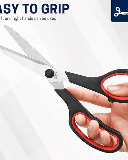 5-Pack, 8" Scissors All Purpose Comfort-Grip Handles Sharp Scissors for Office Home School Craft Sewing Fabric Supplies, High/Middle School Student Teacher Scissor, Right/Left Handed