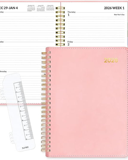 SUNEE 2026 Weekly & Monthly Planner 6.4"x8.5"- 12 Month (January 2026 - December 2026), Vegan Leather Cover, Pocket, Bookmark, Notes, Monthly Tab, Peach Pink