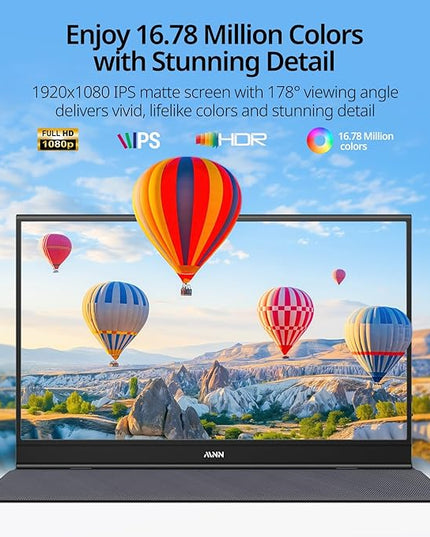 MNN Portable Monitor 15.6inch FHD 1080P USB C HDMI Gaming Ultra-Slim IPS Display w/Smart Cover & Speakers,HDR Plug&Play, External Monitor for Laptop PC Phone Mac (15.6'' 1080P)