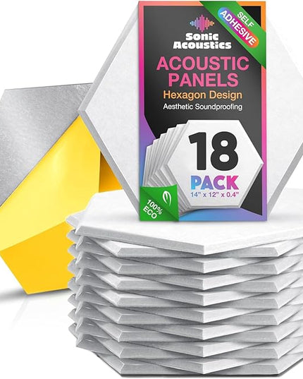 Acoustic Panels 18 Pack Soundproof Wall Panels, 14" X 12" X 0.4" Sound Proof Panles, High-Density Wall Decoration Sound Absorbing Panel, Hexagon Wall Panel for Home Office with Self-Adhesive (White)