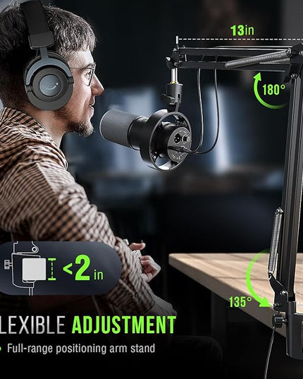FIFINE K688 Podcast Microphone Kit, USB/XLR Dynamic Microphone with Boom Arm for PC/XLR Mixer, Gaming Mic with Mute Button, Headphone Jack for Vocal, Voice-Over, Streaming, Music Recording -K688CT
