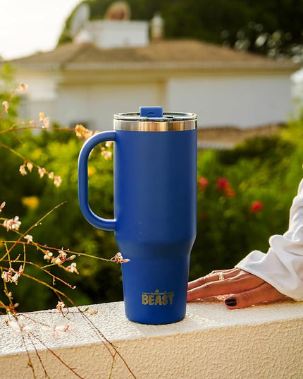 Beast 50 oz Tumbler with Handle Stainless Steel Vacuum Insulated Coffee Ice Cup Double Wall Travel Flask (Royal Blue)