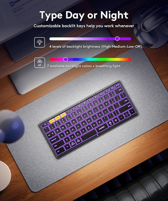 Samsers Full-Size Foldable Bluetooth Keyboard, KF08X Wireless Folding Keyboard with Backlight, Portable Travel Keyboards for iPhone iPad Smartphone Tablet Laptop, Android Windows Mac OS - Black