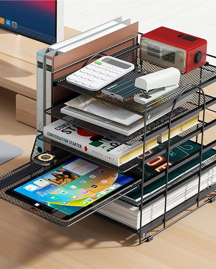 gianotter 6-Tier Paper Organizer With Magazine Holder, Desk Organizers and Accessories, Desk Accessories & Workspace Organizers, File Organizer for Office Supplies Storag (Black, 6-Tier)