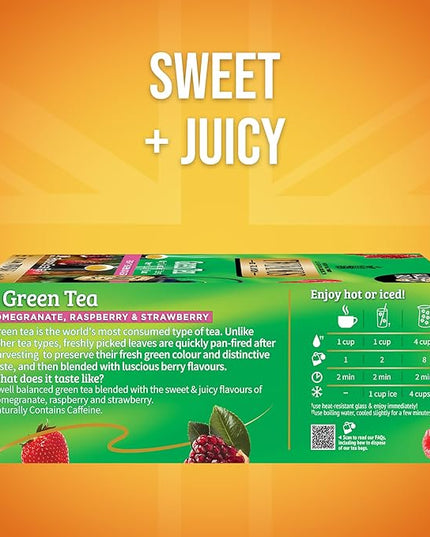 Twinings Green Tea with Pomegranate, Raspberry, & Strawberry Individually Wrapped Bags, 100 Count (Pack of 1), Caffeinated, Enjoy Hot or Iced, 100 Teabags