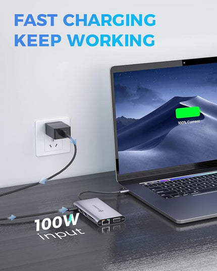 USB C Docking Station Dual Monitor, UtechSmart 11 in 1 USB C Hub Triple Display, Laptop Dock with 2 HDMI, Ethernet, VGA, 100W PD, SD/TF Card Slot, 4USB for MacBook Dell HP Surface Lenovo ASUS