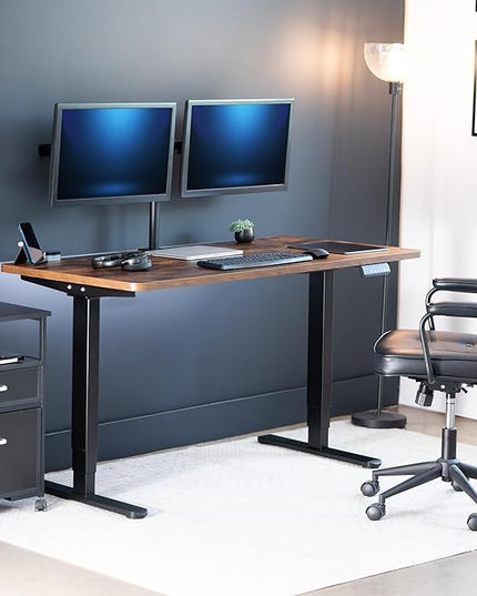 VIVO Electric 55 x 28 in Dual Motor Sit Stand Desk, Memory Height Adjustment, 2B Series, Rustic Vintage Brown Top Black Frame, DESK-KIT-2B55N