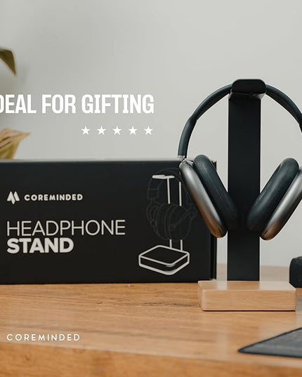 Universal Headphone Stand for Desk, Solid Wood Gaming Headset Stand, Heavy Duty Wooden Headphones Holder, Compatible with Airpods Max and More