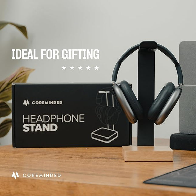 Universal Headphone Stand for Desk, Solid Wood Gaming Headset Stand, Heavy Duty Wooden Headphones Holder, Compatible with Airpods Max and More