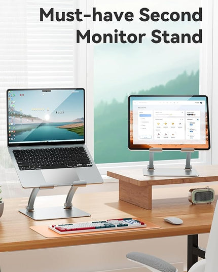 tounee Tablet Holder Stand, Dual Rod Adjustable Aluminum Desktop Stand, Compatible with 4.7-16.9" iPads, Surface Tablets, Portable Monitors, Kindle & More (Silver)