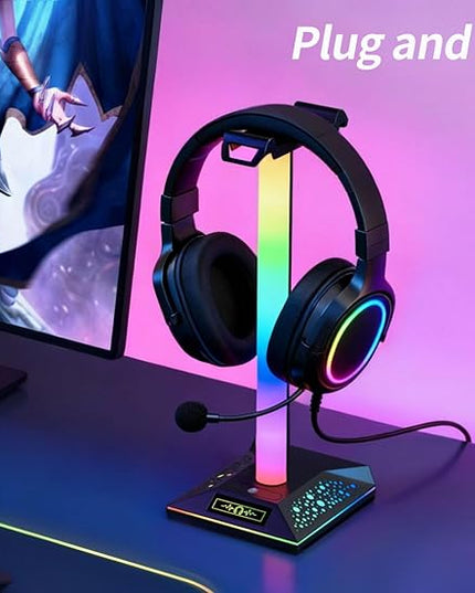 RGB Gaming Headset Stand, LED Headset Holder with 10 Lighting Modes, Headphone Stand Cool Stuff for Boys, Desk PC Gaming Accessories Gifts for Gamers Men Adult, Medium