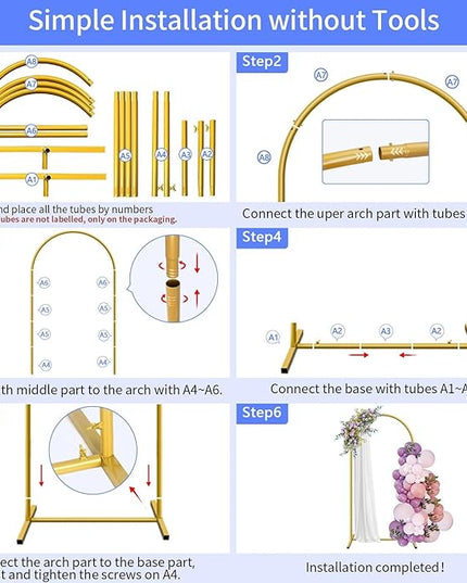 6.6 ft Arch Backdrop Stand, Metal Wedding Arch Stands for Party, Birthday, Wedding, Bridal Shower, Baby Shower Gold