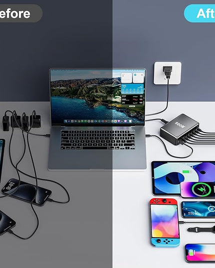 500W USB C Fast Charger Block, 8 Port USB Charging Station, GaN Ⅲ Pro Double 100W PD PPS Port Fast Charging Station for Multiple Devices,Laptop Wall Charger Compatible with MacBook, iPhone 17,iPad etc