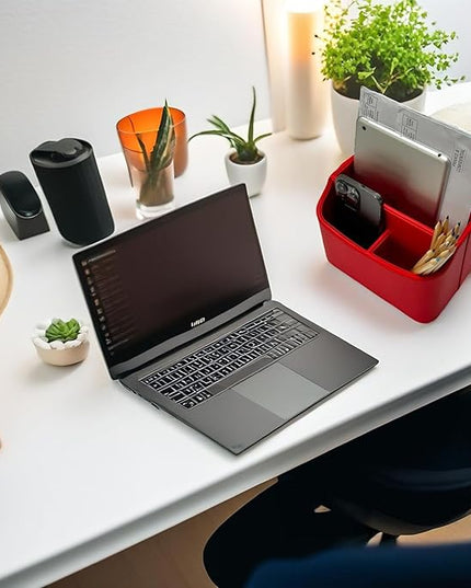 UnionBasic Rotating Desk Organizer, 360 Degree Desk Spinning Caddy, Desktop TV Guide/Mail/Media/Remote Controller Holder Organizer, Red