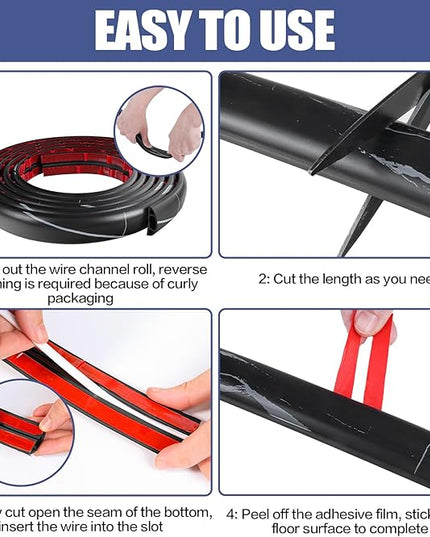 Floor Cord Cover Self Adhesive Cord Hider,3.3FT Cable Management, Extension Strip Protector for Wires, Prevent Cable Trips for Offices, Gyms, Exhibitions Cavity:0.47"(W) x 0.27"(H) Black Stone