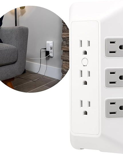 GE 9-Outlet Surge Protector, Multi Plug Outlet Extender, Wall Tap, Adapter Spaced, for Home, School, and Office, 1780 Joules, White/Gray - 73628