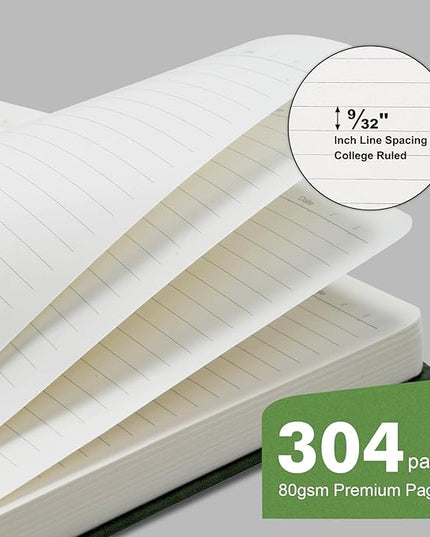 COMIX Lined Journals Notebook - 304 Pages 5.9" x 8.3" College Ruled Thick Journaling Notebooks for Women & Men, Fits for Work, Diary, Travel, School, Business, Church, Hardcover, A5, Dark Green