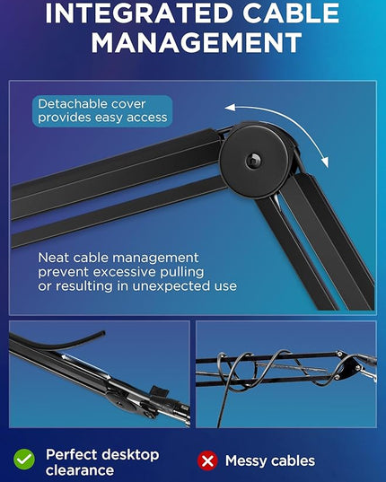 InnoGear Mic Boom Arm Microphone Stand Cable Management for Blue Yeti FIFINE AM8 K669B HyperX QuadCast S SoloCast AT2020 Shure SM7B MV7 and Other Microphone