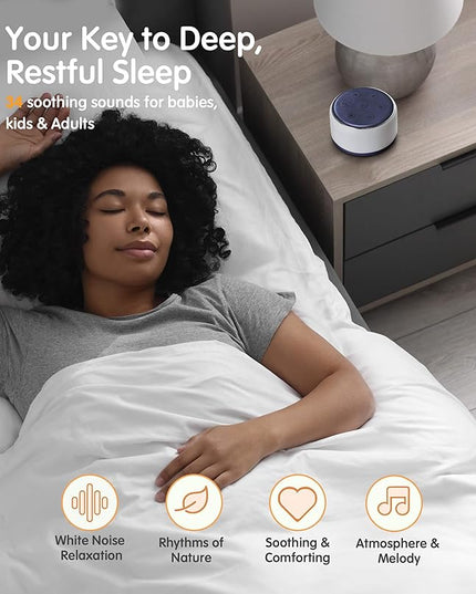 FamiSym Sleep Sound Machine for Babies Kids Adults - Rechargeable White Noise Machine for Sleeping with Night Light, 34 Soothing Sounds, Nursery Decor Baby Lullaby Machine, Registry Gift
