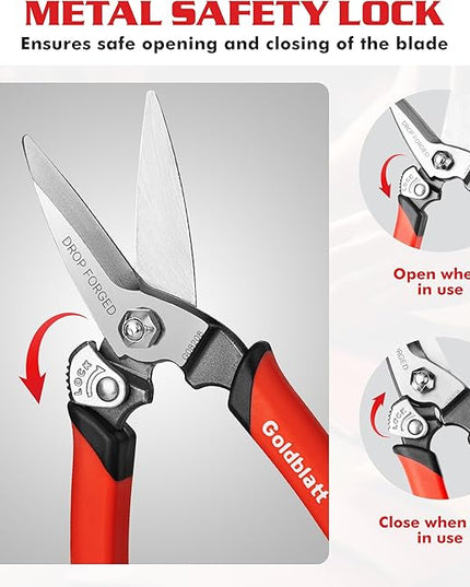 Goldblatt 3PCS Heavy Duty Scissors, Multipurpose Shop Scissors, Drop Forged Blades with Small Serrations, Comfortable Handle for Easy Cutting Cardboard, Wires, Leather, Fabric