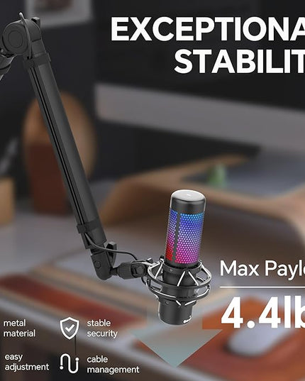 Mic Arm, Premium Microphone Boom Arm with Cable Management, 360°Rotatable Boom Arm, Mic Boom Arm for Streaming, Gaming, Podcasts, Home Office, Recording
