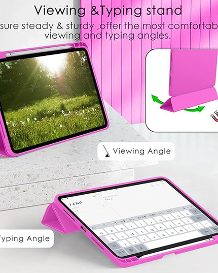ZryXal iPad Pro 11 Inch Case (M5) 2025/ (M4) 2024 (Model: A2836/A2837/A3006), Trifold Stand Smart Cover with Pencil Holder and Soft TPU Back, Auto Wake/Sleep (Deep Pink)