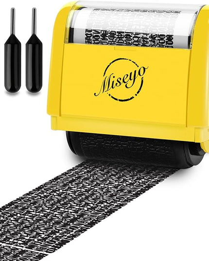 Miseyo Wide Identity Theft Protection Roller Stamp Set - Yellow (3 Refill Ink Included)