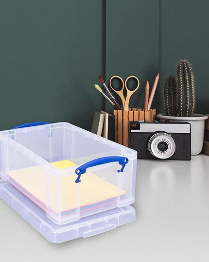Really Useful Box Stackable 9 Liter Plastic Storage Container Bin with Snap Lid and Built-In Clip Lock Handles for Home & Office Organization (3 Pack)