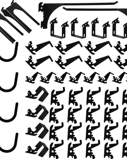 Zonon 52 Pcs Metal Hook Set Slotted Storage Panel Hooks Bulk Galvanized Steel Only for Slotted Pegboard Multiple Style Assortment for Garage Tool Kitchen Home Office Storage Organization, Black