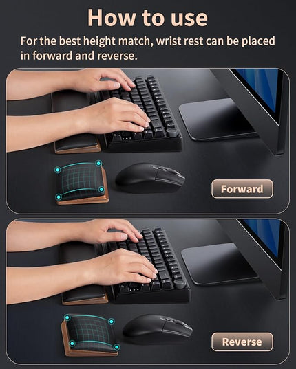 ASFSKY Keyboard and Mouse Wrist Rest Set – Ergonomic Wooden Wrist Support Pad with PU Leather & Memory Foam, Anti-Slip Rubber Base Wrist Cushion for Gaming, Office & Typing Pain Relief