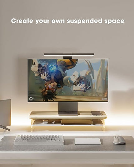 Fenge Acrylic Monitor Stand Riser, 23.6 Inches Monitor Stand with Metal Storage, 2 Tier Acrylic Computer Riser for Desk, Clear Laptop Stand for PC, Laptop, Printer, TV