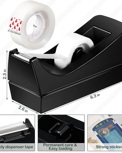 Yahenda 10 Pack Desktop Tape Dispenser Non Skid Base with 0.7 x 985 Inches Invisible Tape Refills Bulk Weighted Roll Dispenser for Office Home School