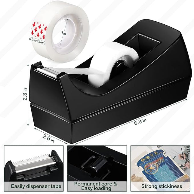 Yahenda 10 Pack Desktop Tape Dispenser Non Skid Base with 0.7 x 985 Inches Invisible Tape Refills Bulk Weighted Roll Dispenser for Office Home School