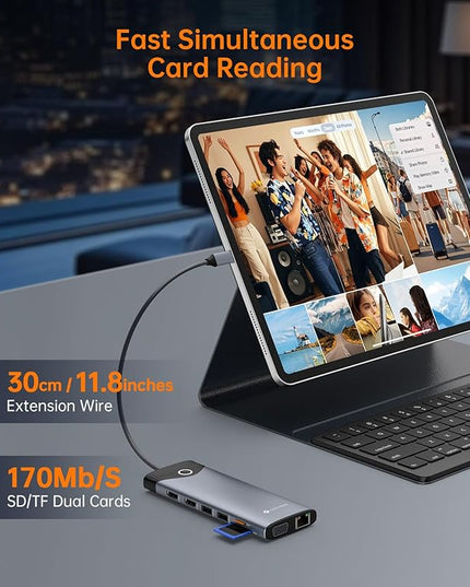 NOVOO USB C Docking Station Dual Monitor HDMI 4K 60Hz, 15-in-1 DisplayPort, VGA, 100W PD Charging, 10Gbps USB-C/USB-A, Ethernet, SD/TF, Audio – Compatible with MacBook, Dell, HP, Lenovo, Surface