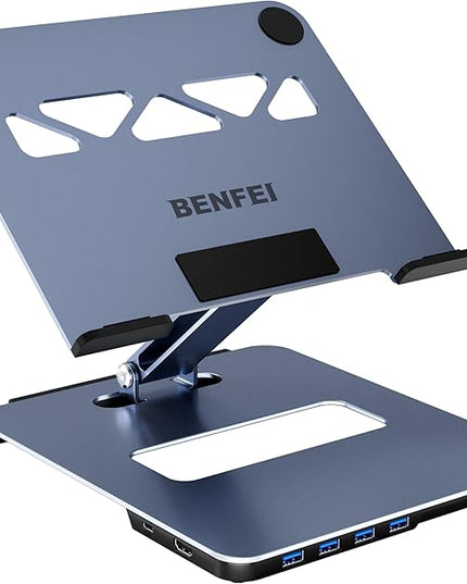 BENFEI Laptop Stand with USB C 6in1 Docking Station, HDMI 4K@60Hz, 4*USB3.0, 100W PD Compatible with MacBook Pro/Air, iPad Pro, XPS, Thinkpad