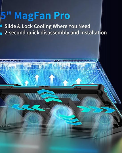 DEPGI Laptop Cooling Pad, Laptop Cooler Stand with 5.5" Movable Fan Easy to Clean, 10 RGB Light Modes, Auto Temp Sensor & 3-Speed Manual Control, Ultra Quiet ≤40dB for 14–17.3 Inch Laptops