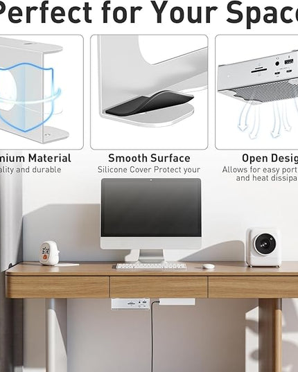 Under Desk Holder for Thunderbolt 4 Dock/Thunderbolt 3 Dock and Power Cable, Under Desk Iron Storage Rack for TS4 / TS3 Plus, No Drill, Easy Install with All Hardware Included, White