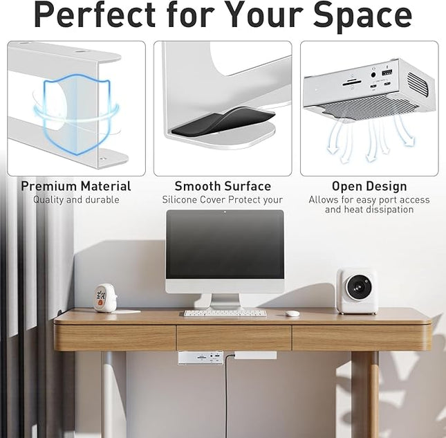 Under Desk Holder for Thunderbolt 4 Dock/Thunderbolt 3 Dock and Power Cable, Under Desk Iron Storage Rack for TS4 / TS3 Plus, No Drill, Easy Install with All Hardware Included, White