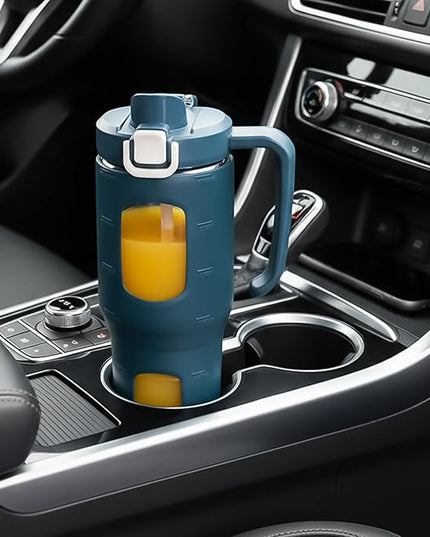 32oz Glass Tumbler with Straw Handle and 2-IN-1 Sip & Spout Lid, Reusable Iced Coffee Cup for Smoothie, Matcha, Leakproof Glass Water Bottle with Straw and Silicone Sleeve, BPA Free-Navy Blue
