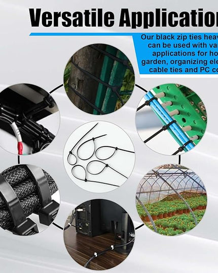 Reallnaive 500 Pcs 8 Inch Zip Ties Heavy Duty 120 Lbs Tensile Strength Black Nylon Wire Cable Ties Bulk for Indoor Outdoor