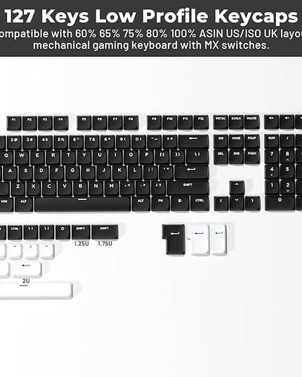 XVX Low Profile Black Keycaps, Double Shot PBT Keycap Sets, WOB Keyboard Keycaps Compatiability for 60% 75% 80% 85% 100% MX Switches Mechanical Keyboard- Only Key caps