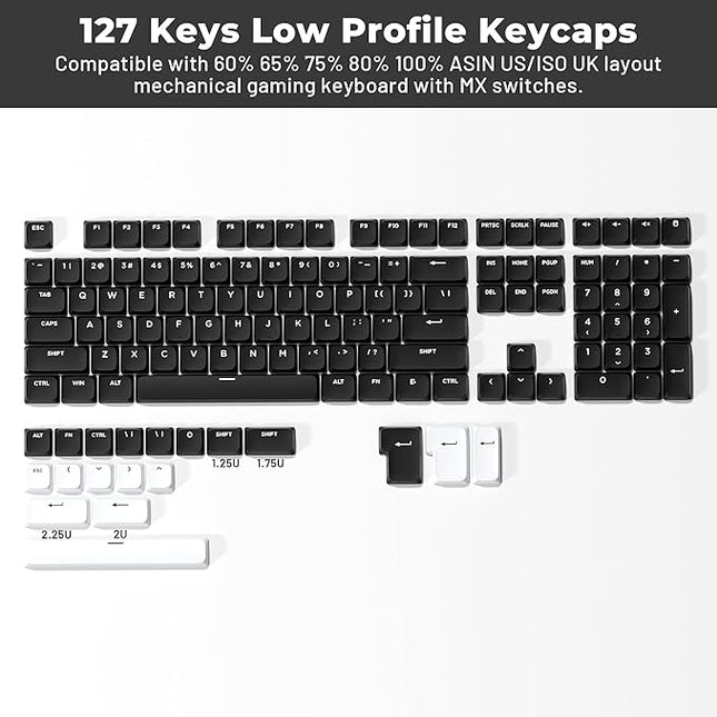 XVX Low Profile Black Keycaps, Double Shot PBT Keycap Sets, WOB Keyboard Keycaps Compatiability for 60% 75% 80% 85% 100% MX Switches Mechanical Keyboard- Only Key caps