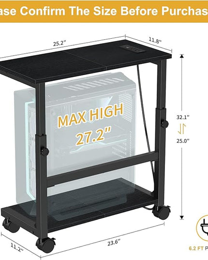 Snughome Computer Tower Stand with Charging Station, 25.0"-32.1" Height Adjustable PC Tower Stand for Floor, Mobile PC Holder with Locking Wheels Computer Cart for Home Office