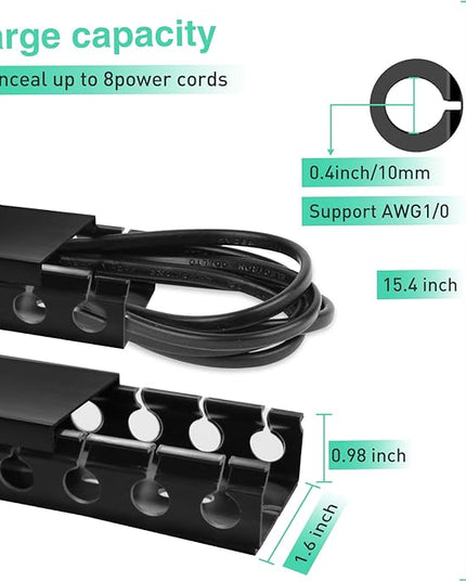 Updated Cable Raceway Kit - 77 (5x15.4) Inch Open Slot Wire Covers for Cords, Under Desk Cable Management System to Hide Under Desk/Tv/Computer/Net/Power Cords, (Pack 5)