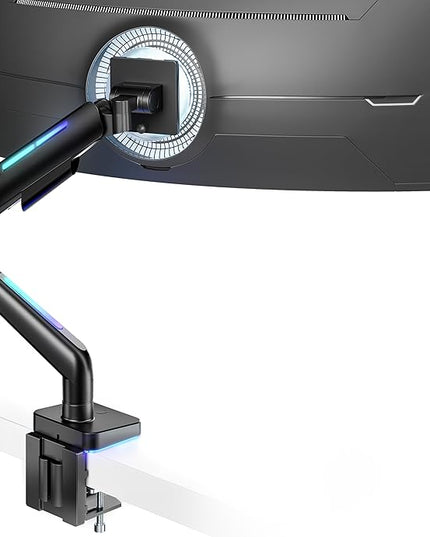Ultrawide Monitor arm for 17-49'' Heavy Duty Screen up to 44lbs, Gas Spring Single Monitor Arm with RGB Light, Adjustable Gaming Computer Monitor Arm for Desk, Black