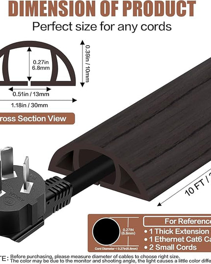 Floor Cord Cover Self Adhesive Cord Hider,10FT Cable Management, Extension Strip Protector for Wires, Prevent Cable Trips for Offices, Gyms, Exhibitions Cavity:0.39"(W) x 0.27"(H) Black Wood