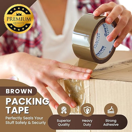 Lifetime Supplies 36 Rolls [Upgraded] 2" Brown Premium Packing Tape, 110 Yards, 2.2 mil, Heavy Duty Packaging Tape for Shipping, Moving, Sealing - Stronger & Thicker